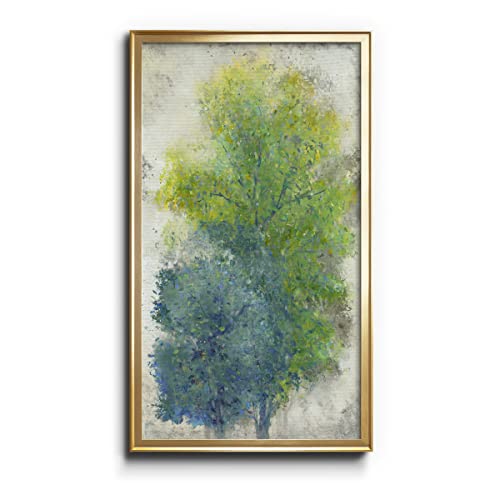 Renditions Gallery A Pair of Trees II 20"x40" inches Gold Framed Green Forest Modern Wall Art Canvas Prints Oil Painting for Living Room Bedroom Bathroom Wall Décor