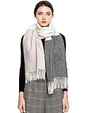 EASE LEAP Zweifarbig Schal Damen Weich Stolen Warm Pashminas Reversible Winter Umschlagtücher mit Quasten 200 * 70cm / (Schwarz+Khaki)