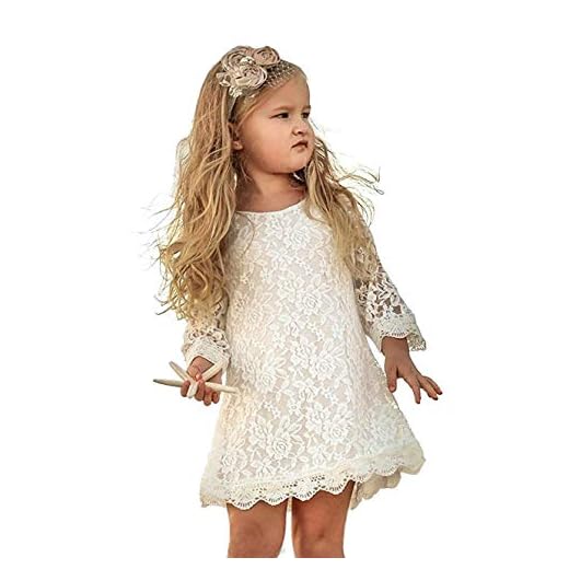 MIXIDON Niñas Vestidos de Encaje Bautismo Vestidos de Bautizo Bordado Flor Boda Fiesta 10-12 años