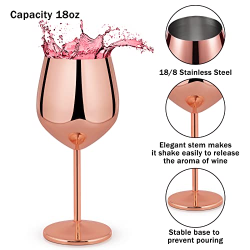 Lifecapido Stainless Steel Stem Wine Glasses Set Of 4, 18Oz Copper Wine Glasses, Stainless Steel Wine Goblets With Cup Brush For Party Office Wedding Anniversary, Great For Red White Wine #TOP1
