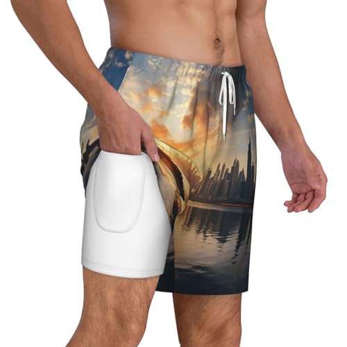 Men's Swim Trunks Quick Dry Board Shorts New York in The Sunset Beach Shorts with Pocket Bathing Suits for Men2