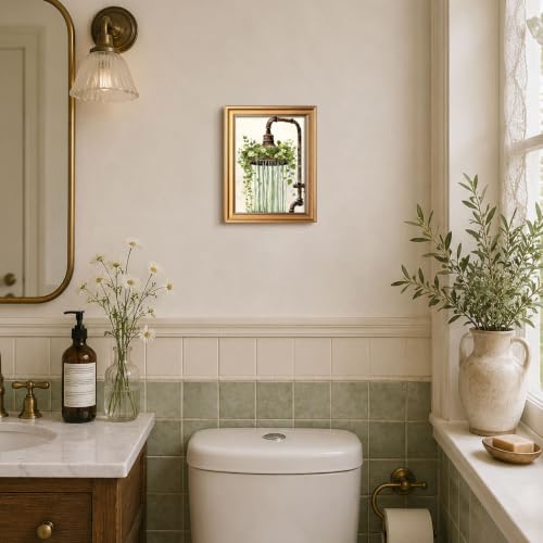 Gold Framed Botanical Bathroom Canvas Wall Art, Rustic Vintage Shower Poster Painting Print Picture, Farmhouse Greenery Floral Artwork, Cottagecore Bath Wall Decor for Bathroom Guest Restroom 8x10 Inch by SAMHOU - Used condition - Image 6