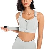 SEAUR Womens High Support Sports Bra Zip Front Wirefree Workout Yoga Bra with Adjustable Straps Criss-Cross Athletic Brassiere Grey Size 3XL