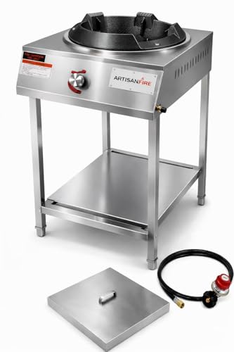Professional Stainless Steel Vortex Wok Range – Single Burner Commercial Outdoor Propane Stove-220,000 BTU Ideal for High-Heat Stir Fry, Outdoor Kitchens & Asian Cooking