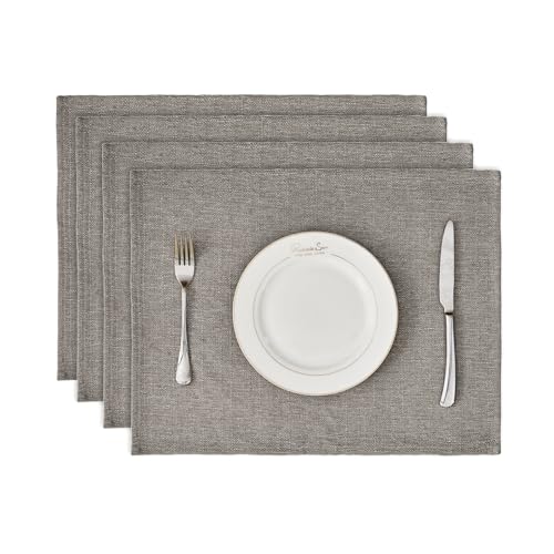 BALCONY & FALCON Placemats Set of 4 Faux Linen Cloth Place Mats Washable Waterproof Wrinkle Resistant Table Placemats for Dining Kitchen Farmhouse Indoor & Outdoor Use(Taupe Gray, 13.8”x 17.7”
