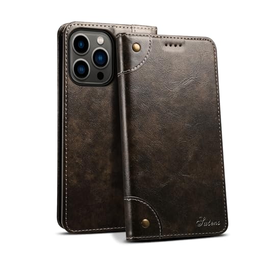 Étui à rabat pour iPhone 14 Pro Max noir en cuir avec porte-cartes