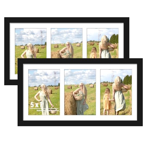 Image of DUENPY 2-Pack 8x16 Collage Picture Frames, 5x7 Collage Picture Frame Displays Three 5x7 inch Photos, or 8x16 (Without Mat) for Available Horizontal Wall Mounting Display and Vertical, Black