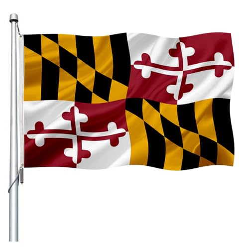 Maryland Flag Double Sided 3x5 Outdoor- Heavy Duty MD Maryland State Flags Banner Gifts Decorations with 2 Brass Grommets 4 Rows Stitched