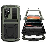 Simicoo S23 Ultra Metal Case with Screen Protector Camera Cover Military Rugged Heavy Duty S23 Ultra Case Metal Kickstand Full Body Tough Dustproof Shockproof for S23 Ultra (Green)