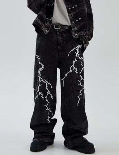 Y2k Baggy Jeans Men Flower Print Graphic Jeans Harajuku Wide Leg Vintage Denim Pants Streetwear2