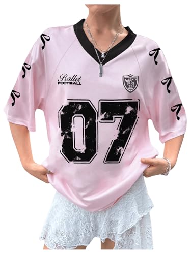 Floerns Women's Cute Bowknot Print Football Jersey Shirts Practice Tee Shirts Light Pink X-Small