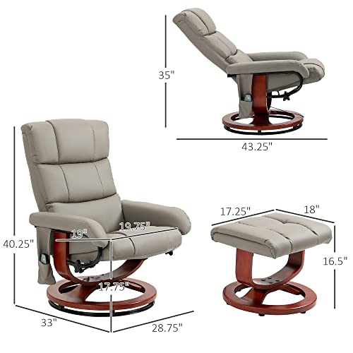 Homcom Recliner Chair With Ottoman, Electric Faux Leather Recliner With 10 Vibration Points And 5 Massage Mode, Reclining Chair With Swivel Wood Base, Remote Control And Side Pocket, Grey #TOP2