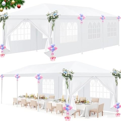 HOTEEL 10'x30' Canopy Party Tent with 6 Removable Sidewalls, Outdoor Tent for Parties, Event Tent, Large Canopy Tent for Weddings, BBQ, Parties, Patio Camping Gazebo, Waterproof, White Cover