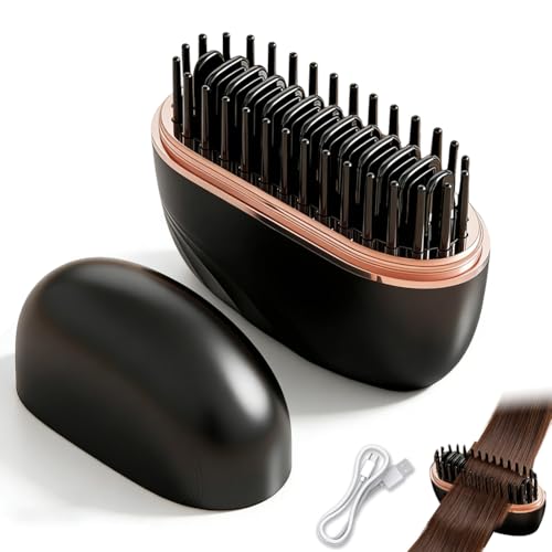 Mini piastra lisciante senza fili, mini spazzola lisciante per capelli, riscaldamento rapido, spazzola lisciante portatile, regolazione della temperatura a 3 livelli, adatta per tutte le acconciature