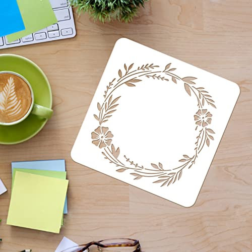 FINGERINSPIRE 5pcs Wreath Drawing Painting Stencils Templates 30x30cm Plastic Anadem Decoration Square Flower Stencils for Painting on Wood Floor - Image 3