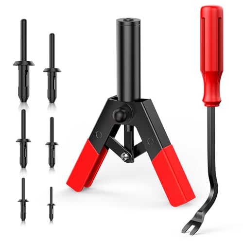 GOOACC 122Pcs Plastic Rivet Gun Set with Fastener Remover Pop Rivet Assortment - for All Plastic Rivets Safe Metal or Plastic Clips Removal for Installing and Removing Car Door Upholstery