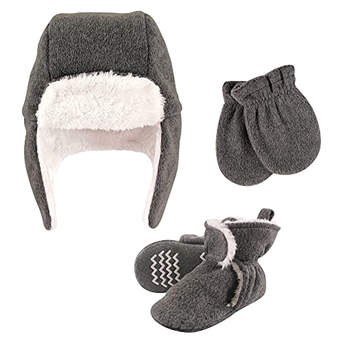 Hudson Baby baby girls Hat, Set, Charcoal, 0-6 Hudson Unisex Trapper Hat Mitten and Bootie Set Heather Charcoal 0 6 Months, Heather Charcoal, Months US