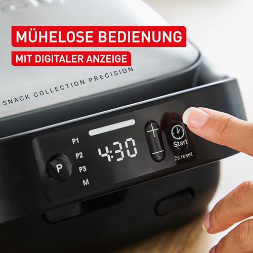 Tefal Snack Collection Precision Sandwich- und Waffeleisen, 3 voreingestellte Programme, digitaler Bildschirm mit Timer, Antihaftbeschichtung, platzsparendes Design, Silber/Schwarz, SW872BF0 4