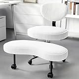 HOMVIMI Cross Legged Kneeling Office Chair, Ergonomic Desk Chair with Ajustable Height, ADHD Meditation Seat with Wheels, Swivel Computer Padded Seat Cushion for Home/Office, Corduroy White
