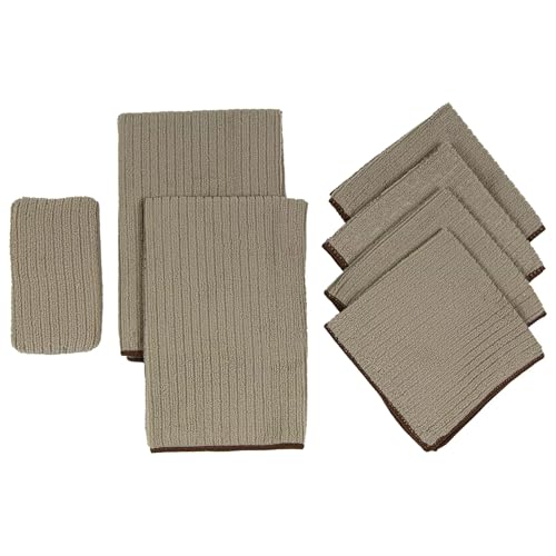 7-Piece Kitchen Cleaning Towel, Dishcloth and Sponge Set Brown