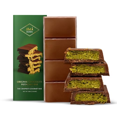Rah Dubai Chocolate Bar Pistachio, 3.5oz - 100g, Gourmet Chocolate Bar | Dubai Chocolate Bar Pistachio | Loaded with Kunafa, Knafeh - The Crunchiest Kataifi Delight Perfect for Sharing