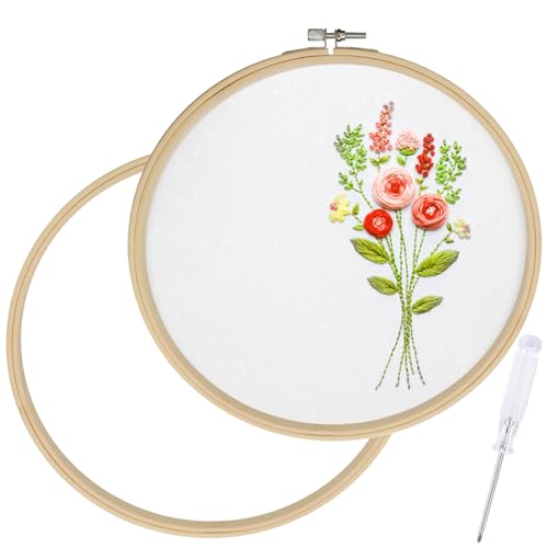 Image of Biaungdo 9 Inch Round Wood Embroidery Hoops, 2 Pieces | Adjustable Bamboo Circle, Cross Stitch Hoop Ring, For Art Craft Sewing, Christmas Decoration