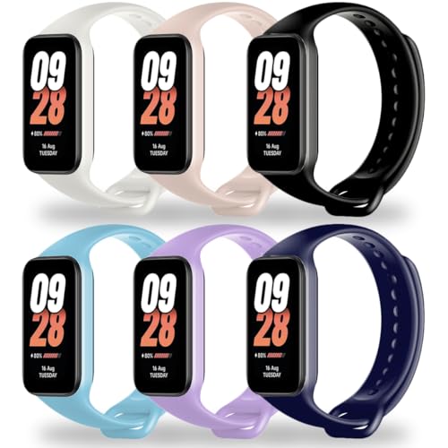 BABEJIA 6 Pack Bracelets Compatibles avec Xiaomi Smart Band 8 Active & Redmi Band 2, Bracelets Souples et Sportifs, Respirants, Ajustables, à Déclenchement Rapide