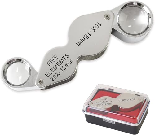 Juwelier Lupe 10X y 20X, STNRST IN Metall Falt Edelstelupe, Tasche Hand Vergrößerungsglas für Estrege Arbeit Schmuck Münzen Rocks Münzen Briefs Antiquitäten