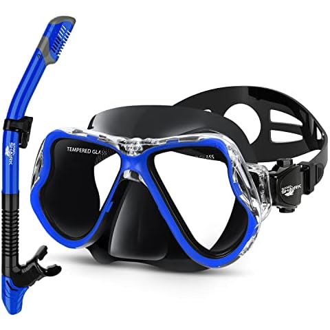 SandShark Premium Snorkel Mask Set. Panoramic Wide View, Anti-Fog Scuba Mask and Snorkel with Tempered Glass. Premium Material, Soft and Pliable Snorkel Mask Adult. with Mesh Carrying Case. Cover