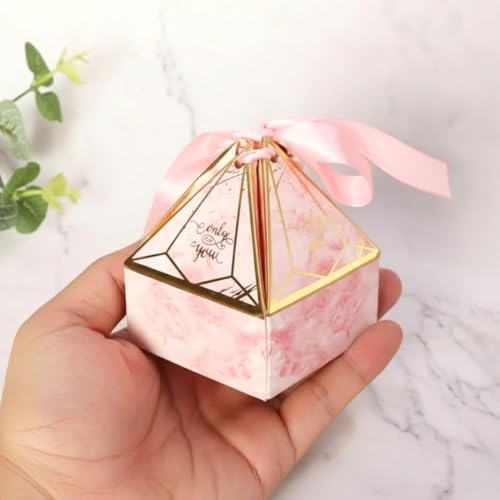Image of SATYAM KRAFT 40 Pcs Small Diamond Shape Paper Folding Gift Boxes with Ribbon | Premium Return Gift Boxes for Wedding, Birthday, Engagement, Baby Shower, Chocolate & Dry Fruit Packaging (Multicolour)