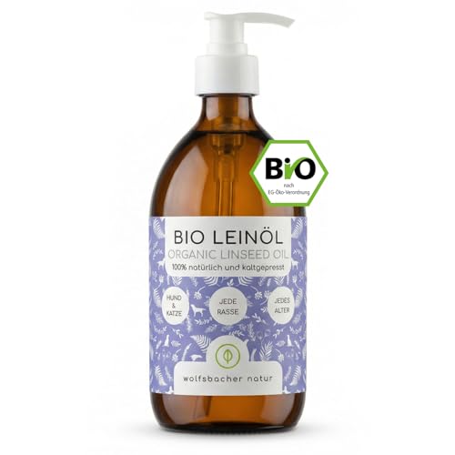 Wolfsbacher Natur Bio Leinöl – Hochwertiges Leinöl für Hunde und Katzen, kaltgepresst aus Deutschland, DE-ÖKO-060, Leinöl 500ml