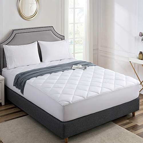 Alright Queen Size Mattress Pad Cover With Stretches Up To 8-21 Inches Deep Pocket，Soft Breathable Fitted Quilted Cotton Pillow Top Mattress Protector With Down Alternative Fill(60X80 Inches,White) #TOP1