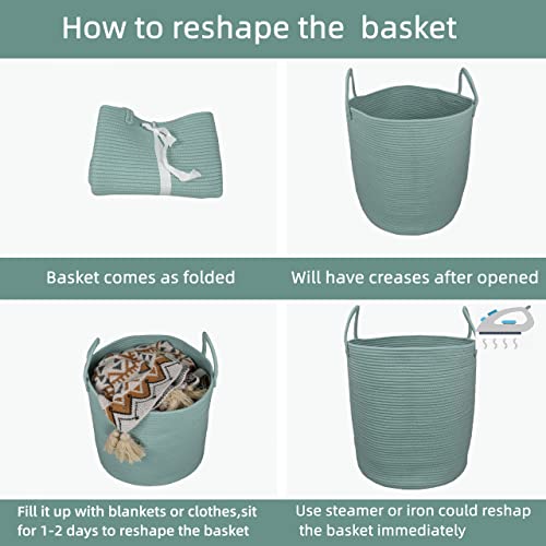 Image of XUANGUO Cotton Rope Laundry Basket Hamper for Clothes Large Light Green