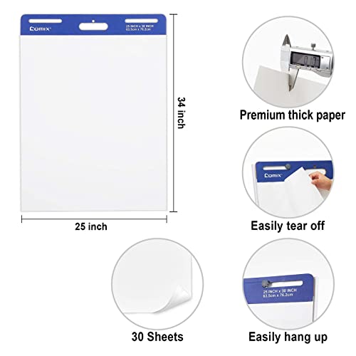 Comix Sticky Easel Pad, 25 X 30 Inches Flip Chart Paper For Teachers, Large Self Stick Easel Paper, 30 Sheets/Pad, 4 Pads/Pack #TOP1