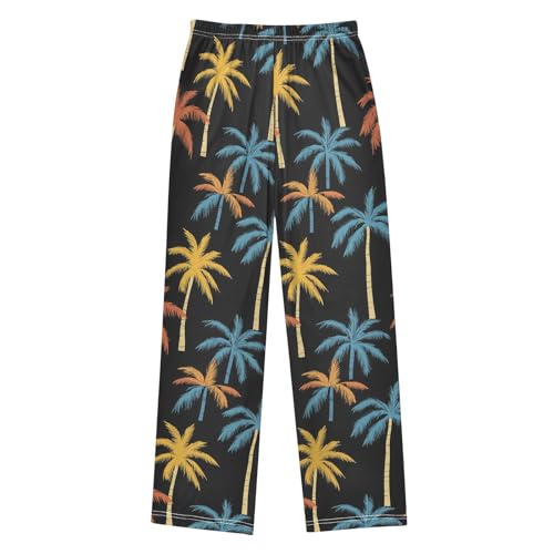 Pajama Pants Lounge Sleep PJ Bottoms Sleepwear Elastic Waist Drawstring S Palm Trees Black2