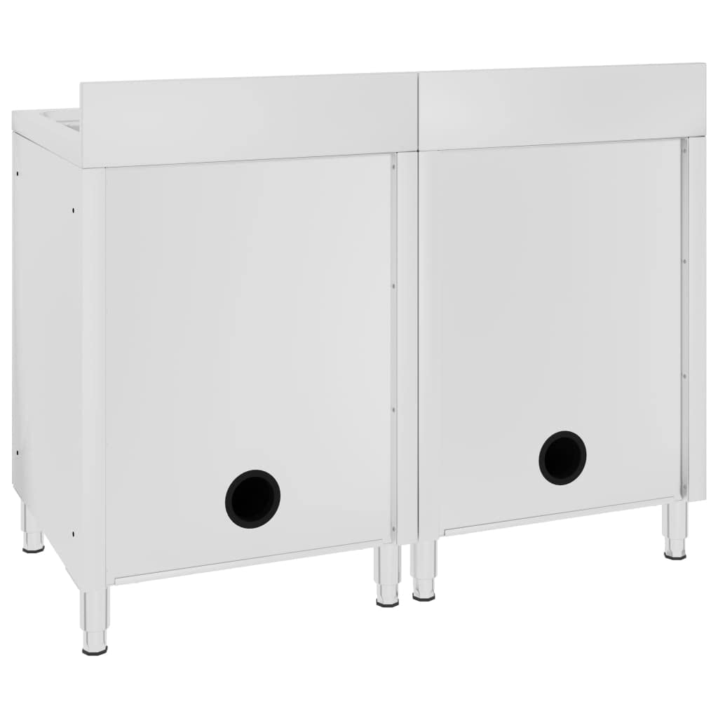 Mobiletto sottolavello in acciaio inox, 2 pezzi, 120 x 60 x 96 cm, con piedini regolabili, per gastronomia, ristorante, catering, hotel, cucina, grandi cucine, buffet