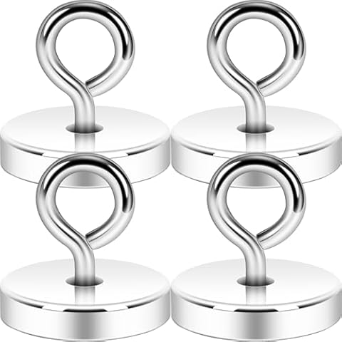 Neosmuk Magnetic Hooks, Cruise Ship Essentials, 120lb+ Heavy Duty Magnet Hook with Eyebolt for Cruise Cabins, Refrigerator, Grill, Hanging, and Travel | Extra Strong Must-Haves Magnet Hook,Silver Cover