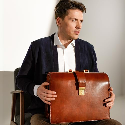 Time Resistance Leather Lawyer Briefcase - Italian Handmade Laptop Briefcase for Men and Women - Attache Case - Doctor Bag3