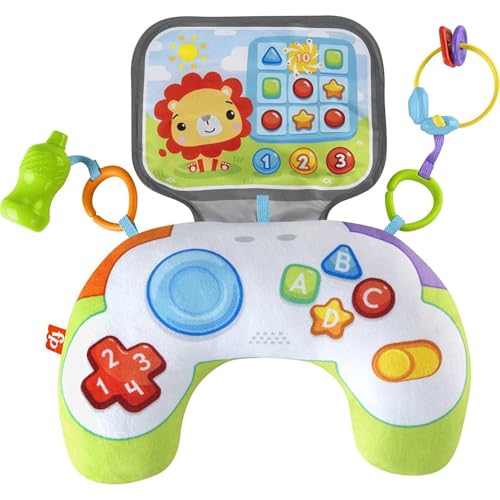 Image of Fisher Price Littlest Gamer Tummy Time Wedge with 2 Linkable Baby Toys for Newborn Gross Motor Skill & Sensory Development