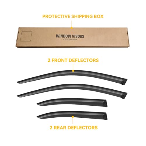 Image of Window Visor for 1999-2005 Volkswagen VW Jetta, Out-Channel Rain Guards Shields Vent Deflector Shade Wind Dark Smoke 2000 2001 2002 2003 2004, Tape-On Outside-Mount, 4PCS
