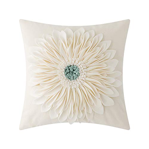 OiseauVoler Decorative Throw Pillow Cases 3D Sunflowers Handmade Cushion Covers Canvas Pillowcases Home Sofa Car Bed Room Decor 18 x 18 Inch Creamy White