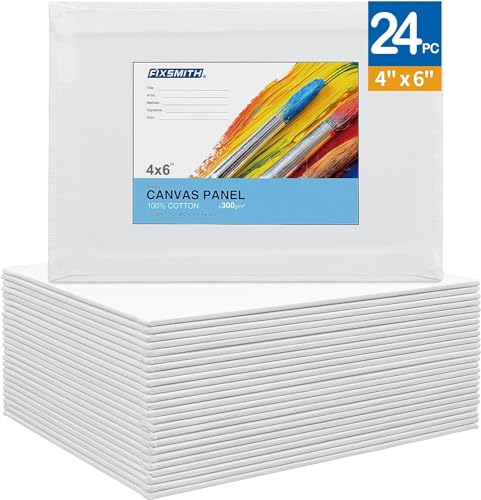Image of FIXSMITH Painting Canvas Panel Boards - 4x6 Inch Art Canvas,24 Pack Mini Canvases,Primed Canvas Panels,100% Cotton,Acid Free,Professional Quality Artist Canvas Board for Hobby Painters,Students & Kids