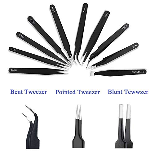 Tweezers Precision Set,Easily Life 10pcs ESD Tweezers Set, Anti Static Stainless Steel Anti Magnetic Tweezers Set with Storage Bag for Craft,Electronics Repair,jewelry repair,Laboratory Work,etc - Image 2