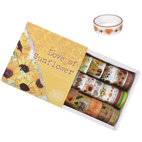 Cleminsta 20 Rollos Washi Tape Set, Vintage Adhesiva Washi Tape, Masking Cinta Adhesiva Decorativa para Scrapbooking, Manualidades, Marcos de Fotos, Bullet Journal y Decorar Regalos (girasol)