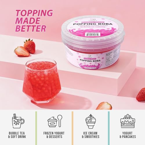 Image of Soeos Strawberry Popping Boba, 550g(1.2 lbs), Boba Pearls for Bubble Tea