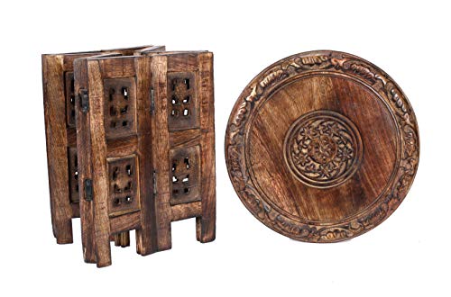Solid Wood Hand Carved Accent Table, Side Table, Entryway Table, Wooden End Table, Bedside Table, Octagonal Wooden Table - 12 Inch Round Top x 12 Inch High - Burnt