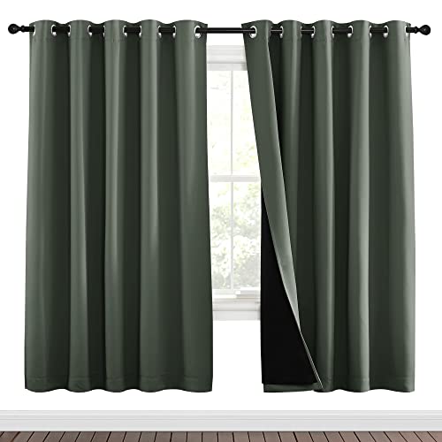 Image of NICETOWN 100% Blackout Window Curtain Panels, Full Light Blocking Drapes with Black Liner for Nursery, 72-inch Drop Thermal Insulated Draperies (Dark Mallard, 2 Pieces, 70-inch Wide Per Panel)