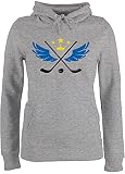 Pullover Damen Hoodie Frauen - Eishockey Trikot Ersatz - Hockey König - S - Grau meliert - Eishockey Hoodie Damen - JH001F