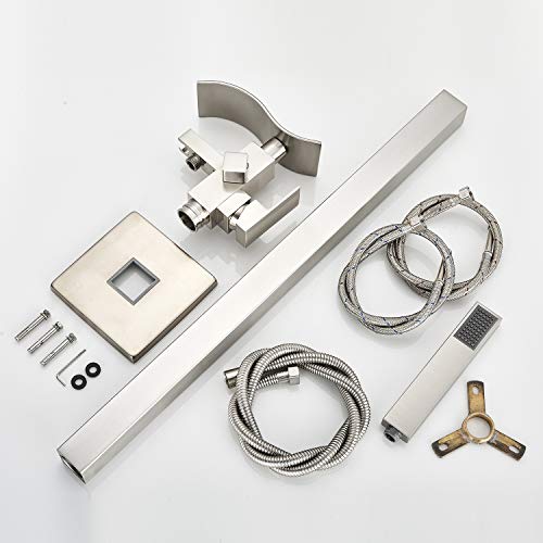 Senlesen Barthroom Tub Filler Faucet Floor Mounted Bathtub Shower Faucet Waterfall Spout Free Standing Tub Mixer Tap with Handheld Sprayer Brushed Nickel