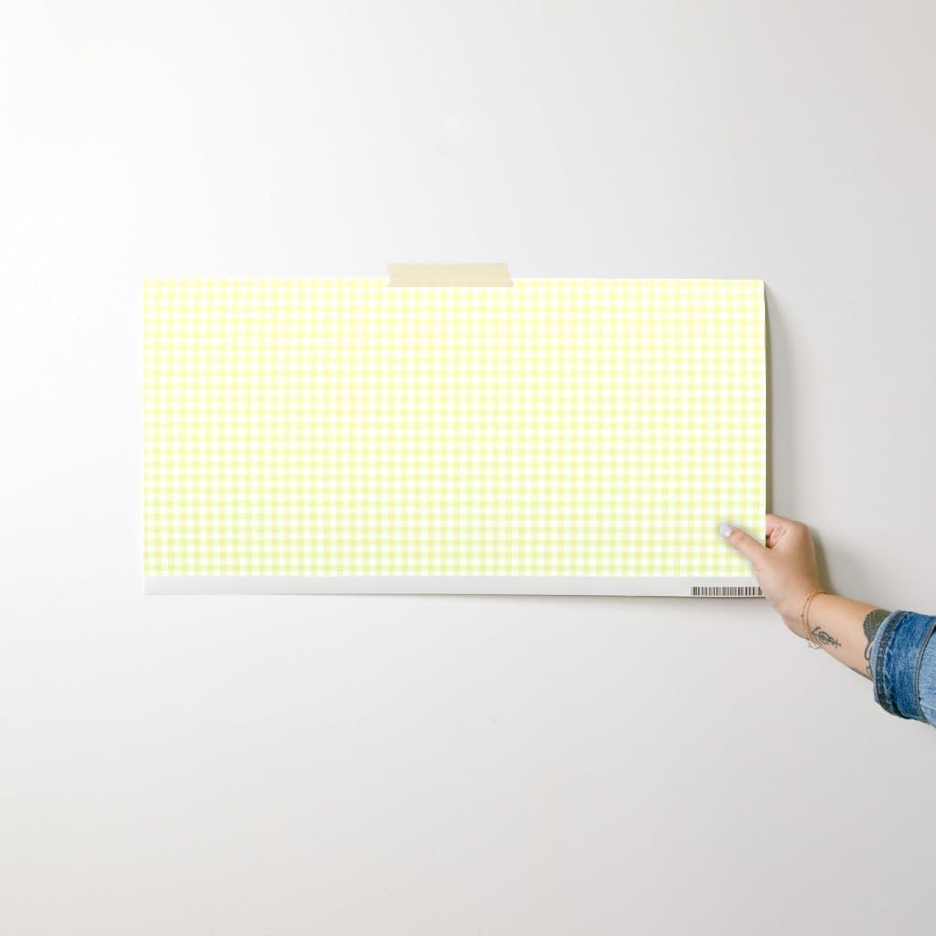 Peel & Stick Wallpaper Swatch - Pale Sunshine Gingham Yellow Lemon Check Plaid Custom Removable Wallpaper by Spoonflower